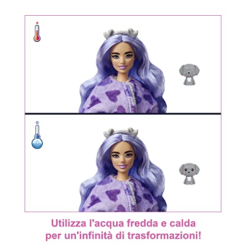 Barbie Cutie Reveal Cagnolino, Bambola con costume animali e 10 sorprese, HHG21