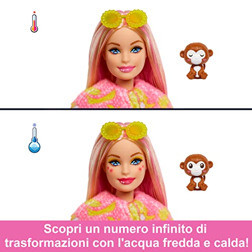 Barbie Cutie Reveal Scimmia, Bambola con costume da scimmietta e 10 sorprese, HKR01