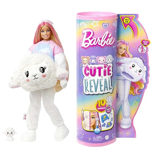 Barbie Cutie Reveal, Bambola con Costume da Agnellino di Peluche, serie Pigiamini