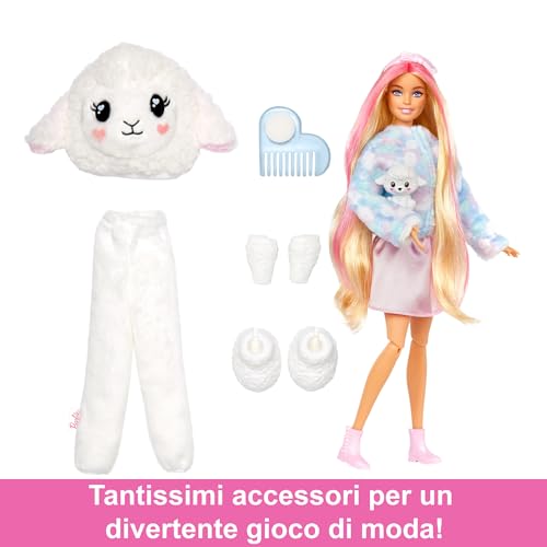 Barbie Cutie Reveal, Bambola con Costume da Agnellino di Peluche, serie Pigiamini
