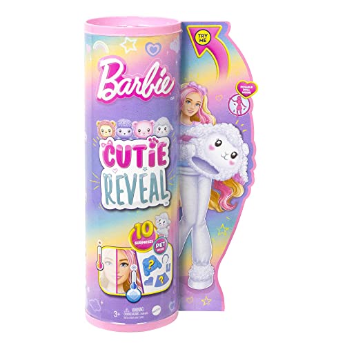 Barbie Cutie Reveal, Bambola con Costume da Agnellino di Peluche, serie Pigiamini