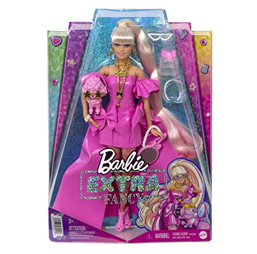 Barbie Extra Fancy - Bambola con abito glamour e cagnolino, HHN12