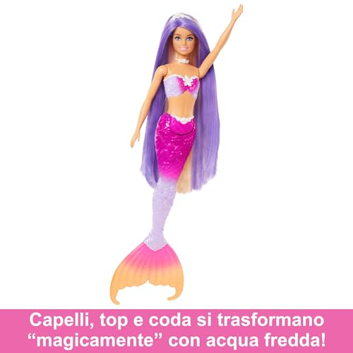 Barbie Malibu Sirena che Cambia Colore in Acqua, Cucciolo di Delfino incluso, HRP97