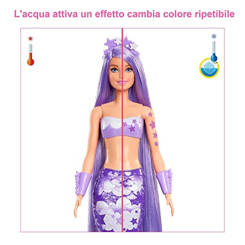 Barbie Sirena Color Reveal, Bambola Sirena Arcobaleno con 7 Sorprese