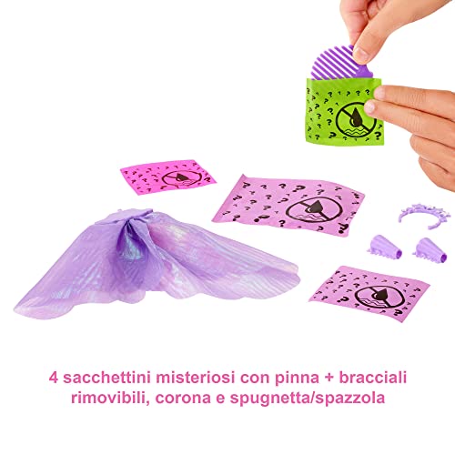 Barbie Sirena Color Reveal, Bambola Sirena Arcobaleno con 7 Sorprese