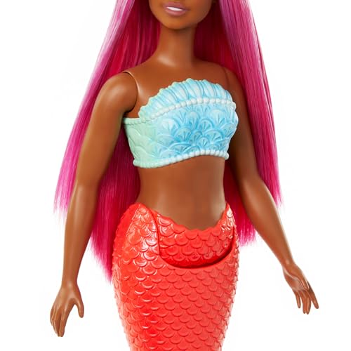 Barbie Sirena, silhouette Curvy con Corpetto simile alle Conchiglie e Coda Tropicale, HRR04