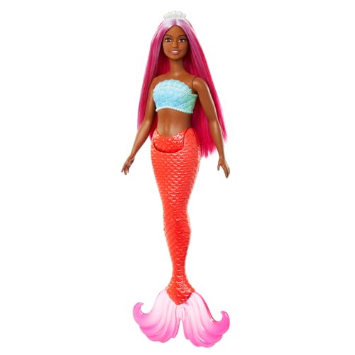 Barbie Sirena, silhouette Curvy con Corpetto simile alle Conchiglie e Coda Tropicale, HRR04