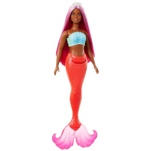 Barbie Sirena, silhouette Curvy con Corpetto simile alle Conchiglie e Coda Tropicale, HRR04
