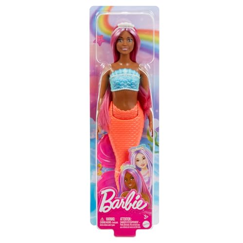 Barbie Sirena, silhouette Curvy con Corpetto simile alle Conchiglie e Coda Tropicale, HRR04