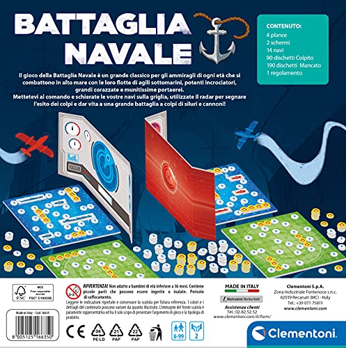 Battaglia navale, Gioco in scatola di strategia per 2 giocatori -  Clementoni 16635