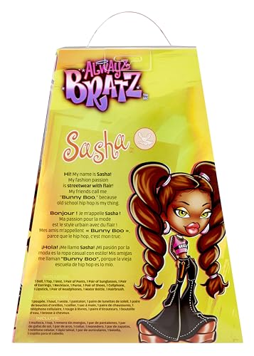Bratz Sasha, Fashion Doll con 10 accessori e poster, da 6+ anni