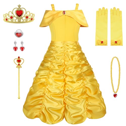Costume di Belle, Vestito da Principessa Disney con accessori e Corona - Vicloon