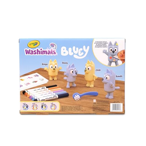 Crayola Washimals Bluey, Set di Attività con Adesivi e 4 cuccioli, 6 Pennarelli Lavabili - Gioco creativo per Bambini da 3 anni in su - 74-0253