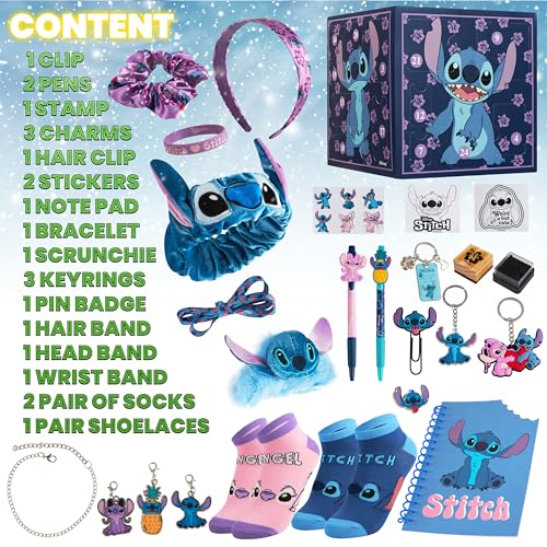 Disney Stitch Calendario dell'Avvento 2025 -   Ogni giorno una sorpresa, portachiavi, penna, collana, braccialetti di Stitch