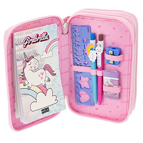 Girabrilla Astuccio Unicorno a 3 Scomparti, colore rosa  - Nice Group