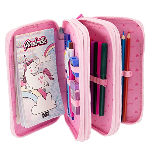 Girabrilla Astuccio Unicorno a 3 Scomparti, colore rosa  - Nice Group