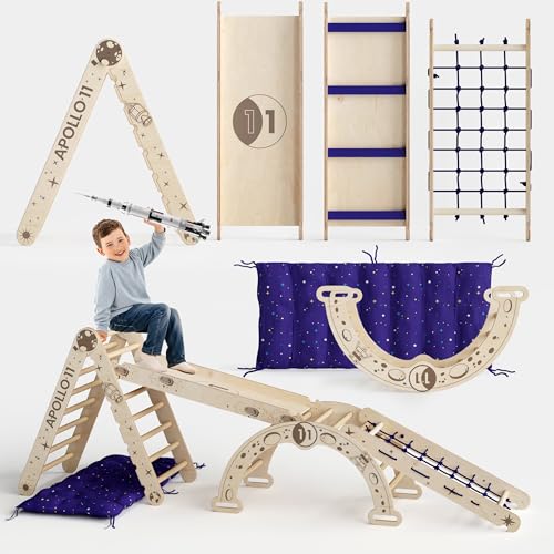Goodevas Apollo Space 5 in 1 - Set da arrampicata per bambini da interno – Attrezzo da gioco in legno Montessori ispirato alla NASA per bambini da 1 a 7 anni