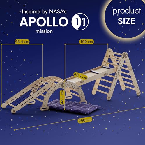 Goodevas Apollo Space 5 in 1 - Set da arrampicata per bambini da interno – Attrezzo da gioco in legno Montessori ispirato alla NASA per bambini da 1 a 7 anni