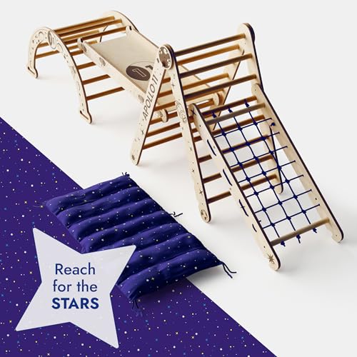 Goodevas Apollo Space 5 in 1 - Set da arrampicata per bambini da interno – Attrezzo da gioco in legno Montessori ispirato alla NASA per bambini da 1 a 7 anni