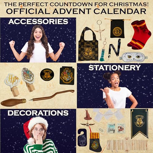 Harry Potter Calendario dell'Avvento 2025 -  Cancelleria, Accessori per Capelli, Penne e Gioielli  (Custodia Marrone)