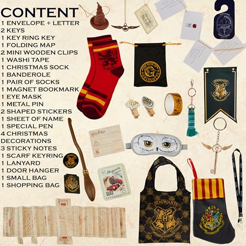Harry Potter Calendario dell'Avvento 2025 -  Cancelleria, Accessori per Capelli, Penne e Gioielli  (Custodia Marrone)
