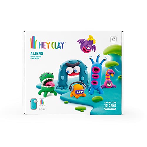 Hey Clay Aliens, pasta argilla modellabile, set Alieni con 15 colori