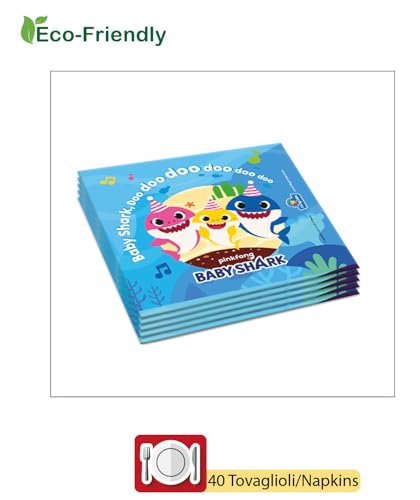 Kit Party Tavola Baby Shark per 24 Persone, in carta compostabile eco-friendly