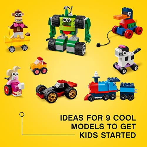 LEGO 11014 Classic Mattoncini e Ruote, Set con 9 Modellini da Costruire