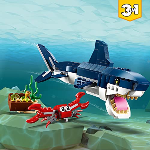 LEGO 31088 Creator Creature degli Abissi, Set 3 in 1 - Squalo, Calamaro e  Rana Pescatrice