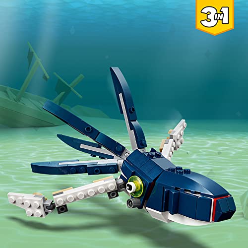 LEGO 31088 Creator Creature degli Abissi, Set 3 in 1 - Squalo, Calamaro e  Rana Pescatrice