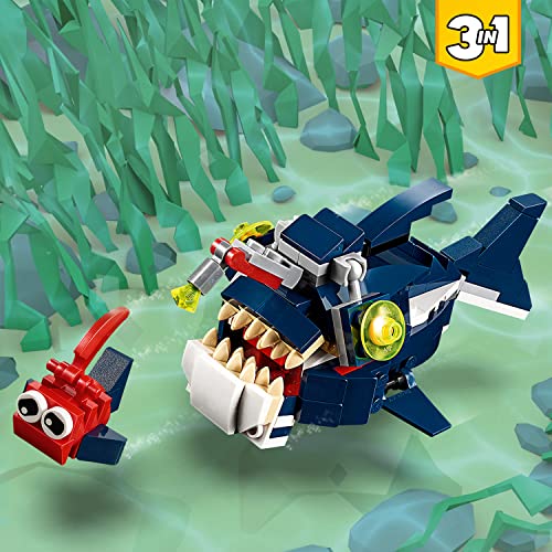 LEGO 31088 Creator Creature degli Abissi, Set 3 in 1 - Squalo, Calamaro e  Rana Pescatrice