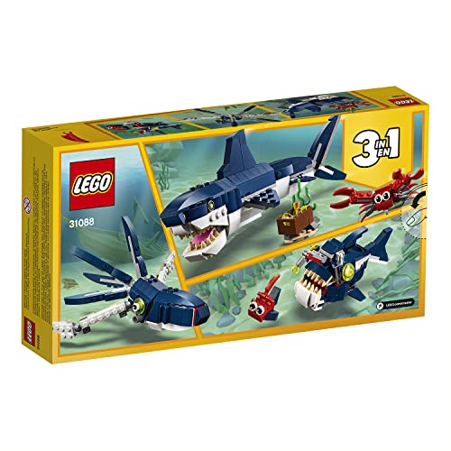 LEGO 31088 Creator Creature degli Abissi, Set 3 in 1 - Squalo, Calamaro e  Rana Pescatrice