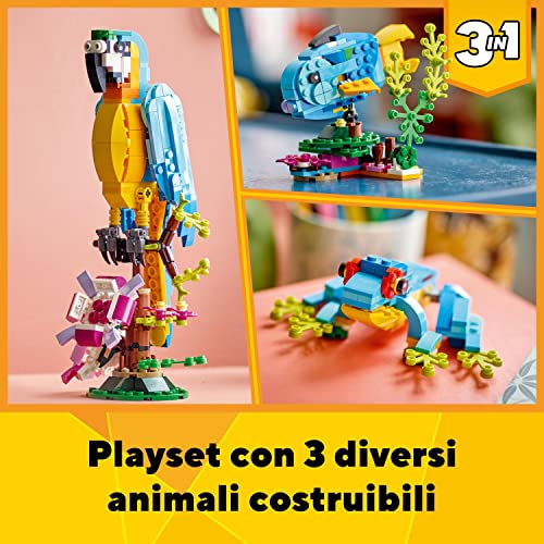 LEGO 31136 Creator Pappagallo Esotico, Set 3 in 1 con Pesce e Rana