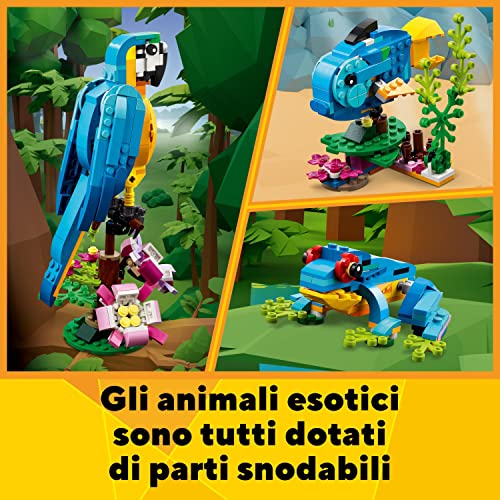 LEGO 31136 Creator Pappagallo Esotico, Set 3 in 1 con Pesce e Rana