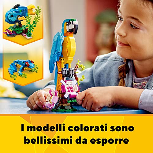 LEGO 31136 Creator Pappagallo Esotico, Set 3 in 1 con Pesce e Rana