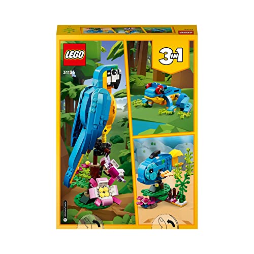 LEGO 31136 Creator Pappagallo Esotico, Set 3 in 1 con Pesce e Rana