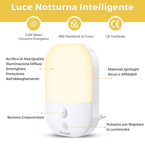Luce Notturna Bambini, 2 Pezzi con Sensore Crepuscolare