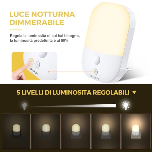 Luce Notturna Bambini, 2 Pezzi con Sensore Crepuscolare