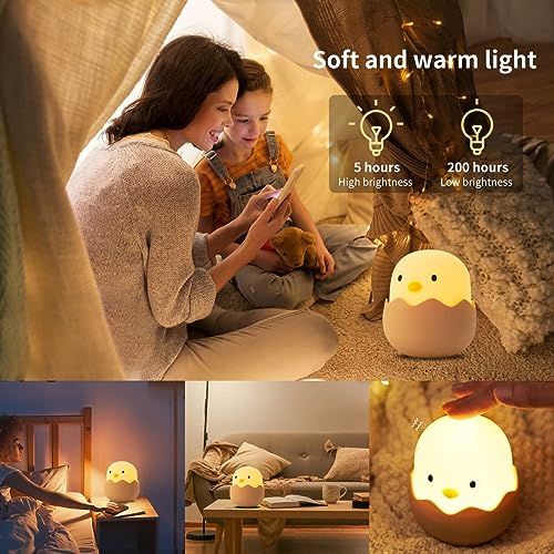 Luce Notturna Bambini a LED, a forma di Pulcino, Ricaricabile e Dimmerabile per la Camera dei Bambini - Juauo