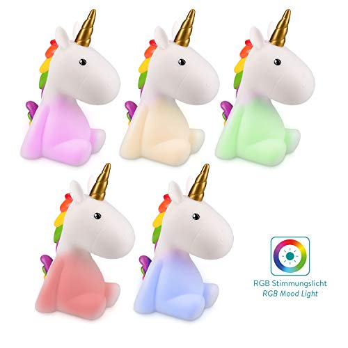 Luce notturna Unicorno LED, Lampada per bambini ricaricabile con cavo Micro USB - Navaris