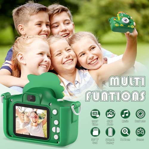 Macchina Fotografica Bambini Dinosauro verde, 1080P HD Selfie - 32G
