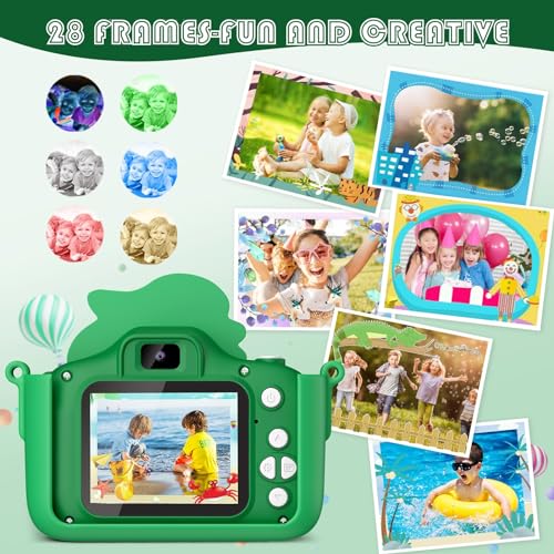 Macchina Fotografica Bambini Dinosauro verde, 1080P HD Selfie - 32G