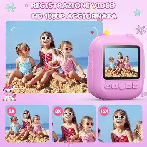 Macchina Fotografica per Bambini con stampa Istantanea, dai 3-12 Anni - CAMCLID