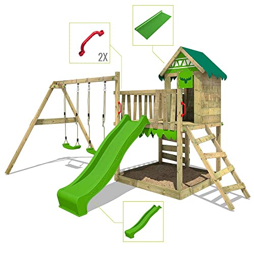 Parco giochi per il giardino con altalena, scivolo, parete arrampicata e sabbiera - Fatmoose