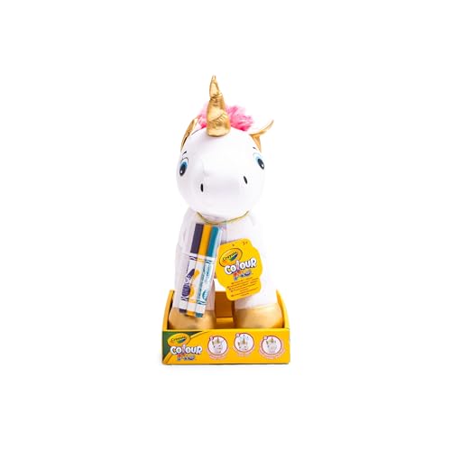 Peluche Unicorno Colorabile con 3 Pennarelli, Gioco creativo da disegnare e colorare, da 3+ Anni - Crayola Colour me Plush