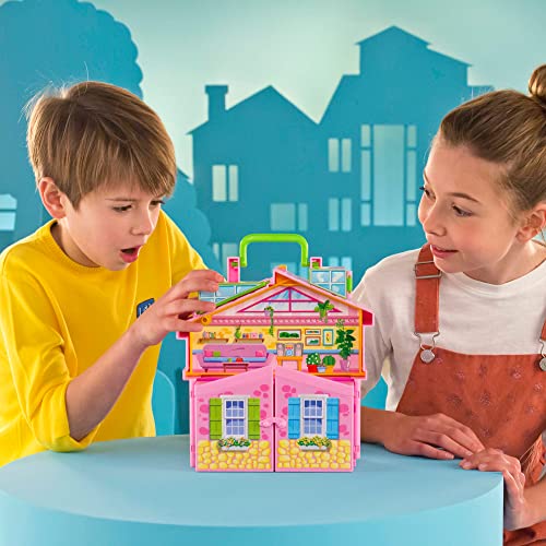 Pinypon Casa Rosa, a forma di valigetta pieghevole, con stanze e accessori da 4 anni - Famosa