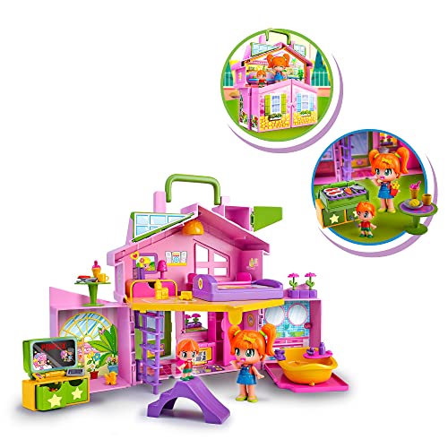 Pinypon Casa Rosa, a forma di valigetta pieghevole, con stanze e accessori da 4 anni - Famosa