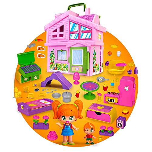 Pinypon Casa Rosa, a forma di valigetta pieghevole, con stanze e accessori da 4 anni - Famosa