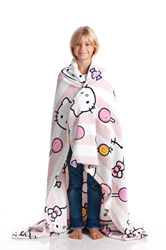 Plaid Hello Kitty Rosa, morbido pile in microfibra, 130x170 cm, idea regalo per Natale - Kanguru