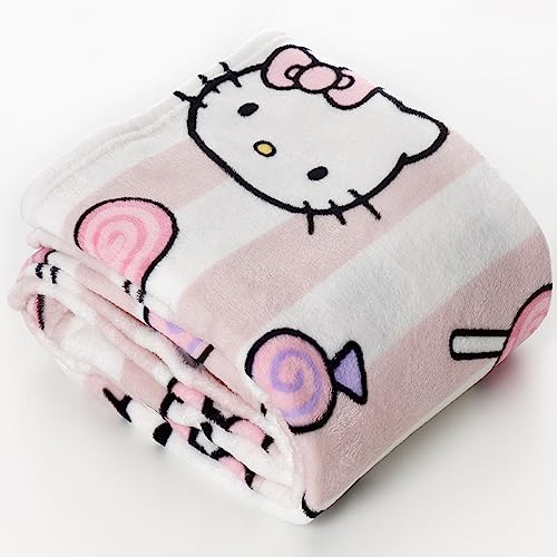 Plaid Hello Kitty Rosa, morbido pile in microfibra, 130x170 cm, idea regalo per Natale - Kanguru
